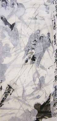 Carlo Nordloh bobparsley„White Fish and Bamboo 2“, Tusche/ Reispapier/ Collage auf Papier, 70 x 30 cm