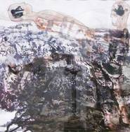 Carlo Nordloh bobparsley„Men on Chinese Mountain 3“, Acryl auf chinesischem Kunstdruck, 30 x 30 cm