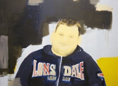 Regina Nieke „Junge mit Lonsdale Jacke“ Öl und Acryl auf Leinwand, 2006, 150 x 200 cm