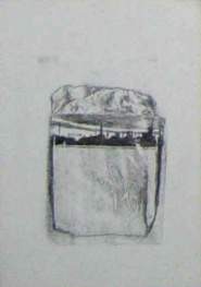 "o.T.",	Mischtechnik (Druck, Malerei, Zeichnung) auf Papier (gerahmt), 21 x 14,7cm, 2002
