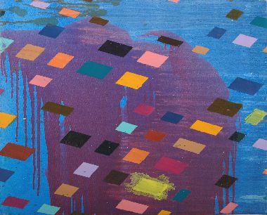 Surya Gied, “Schwebebalken“, 2007, Öl und Lack auf Leinwand, 45x60cm