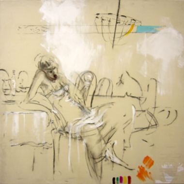 Matthias Hollefreund „Trunkene Braut“ Kohle/Leinwand, 2006, 135 X 135 cm