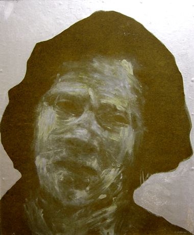 Matthias Hollefreund „Porträt Mutter“ Hartfaser Silberlack, 1979, 67 X 52 cm