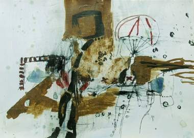 Josephine Behlke "Fallstudie", Tusche,Aquarell,Acryl auf Papier-Holzglasrahmen, 40x50cm, 2006