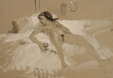 Matthias Hollefreund „Trunkene Braut“ Tusche/Papier, 2005, 24 X 34 cm